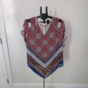 DR 2 Cold Shoulder Handkerchief Hem Blouse Cold Shoulder Size XL
